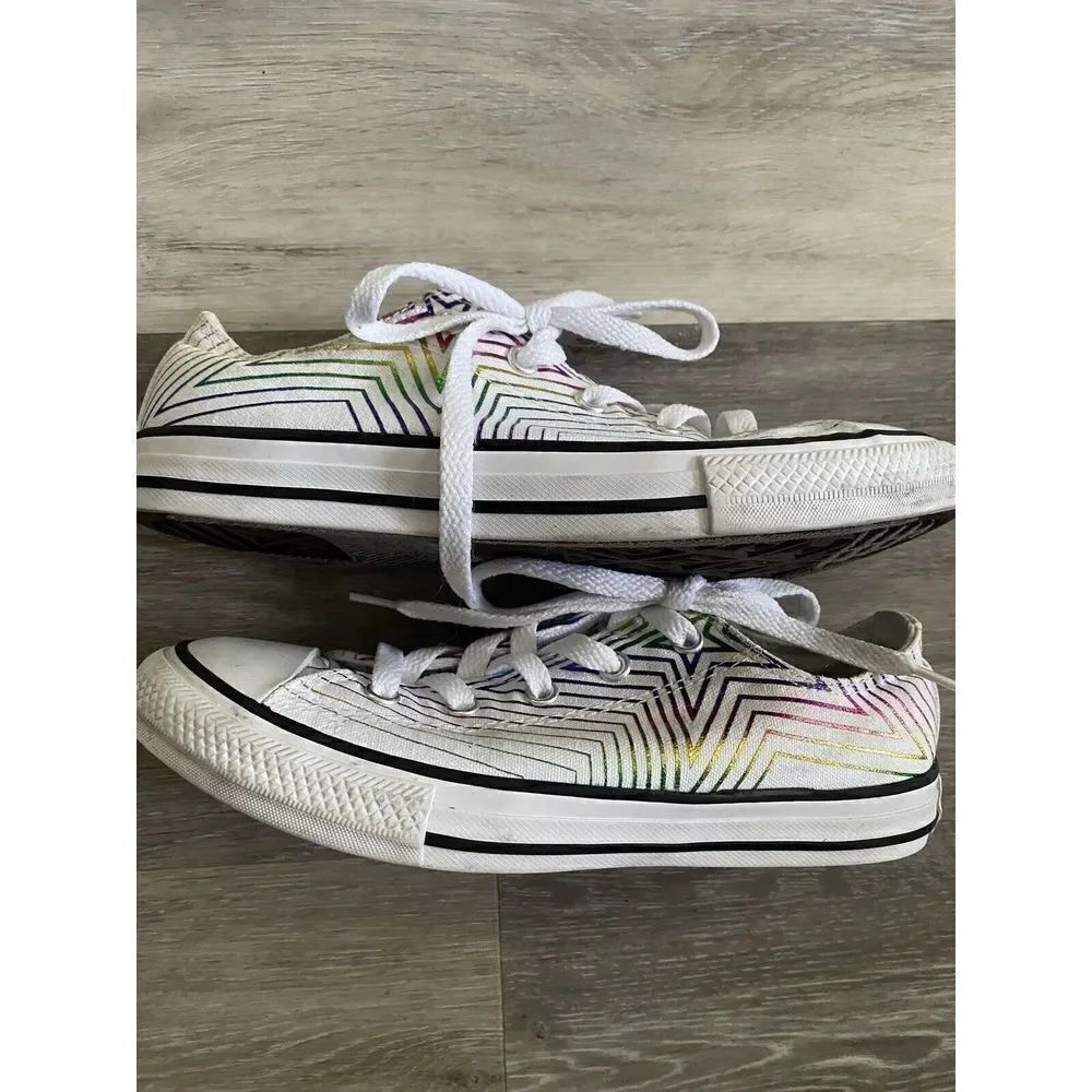 Converse Shoes Youth 3 Rainbow Star Sneakers White Canvas Low Top Casual 665398F